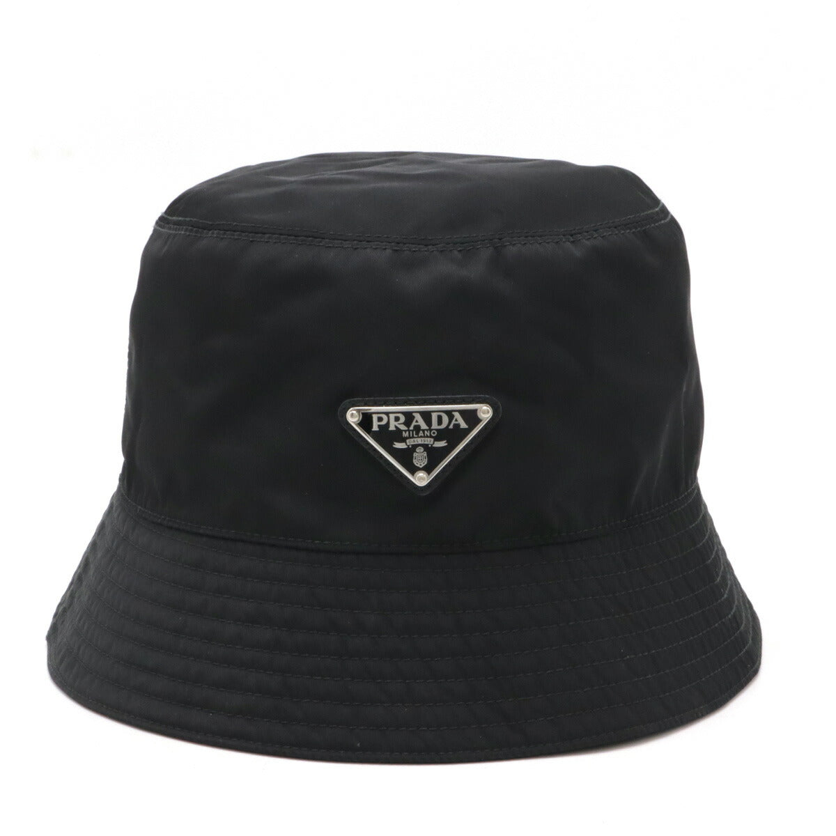 Prada Nylon Triangle Logo Bucket Hat Black