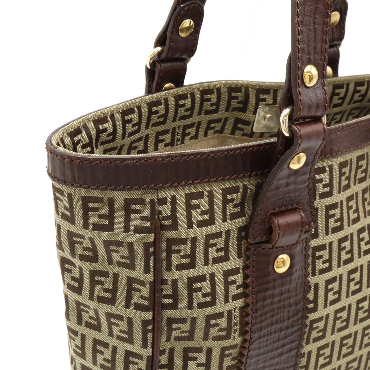 Fendi Zucchino Tote Bag Canvas Leather