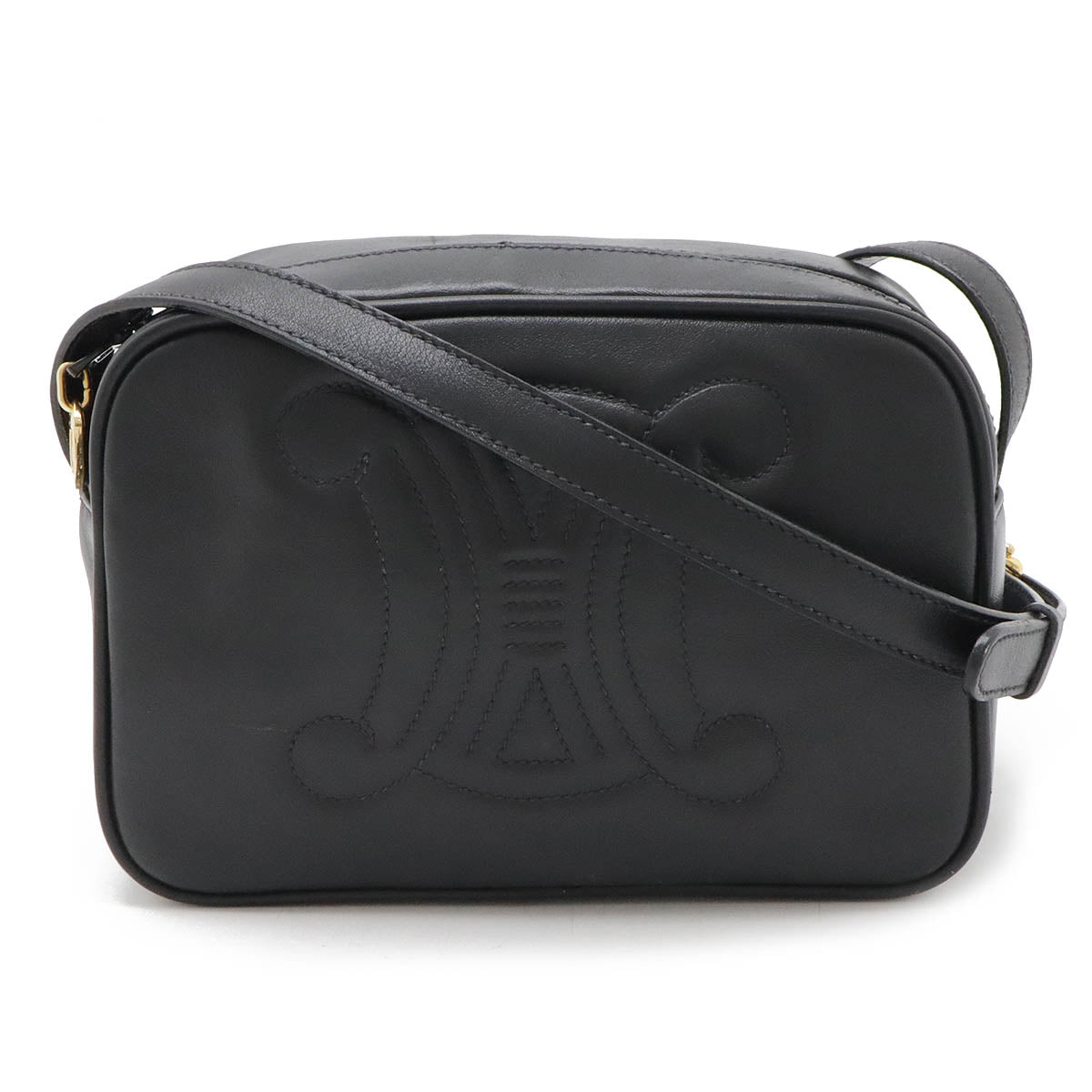 Celine Triomphe Leather Shoulder Bag Black