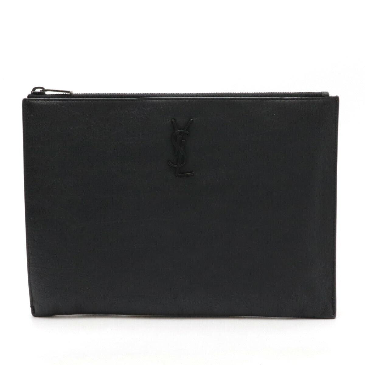 Yves Saint Laurent Leather Monogram Zip Clutch