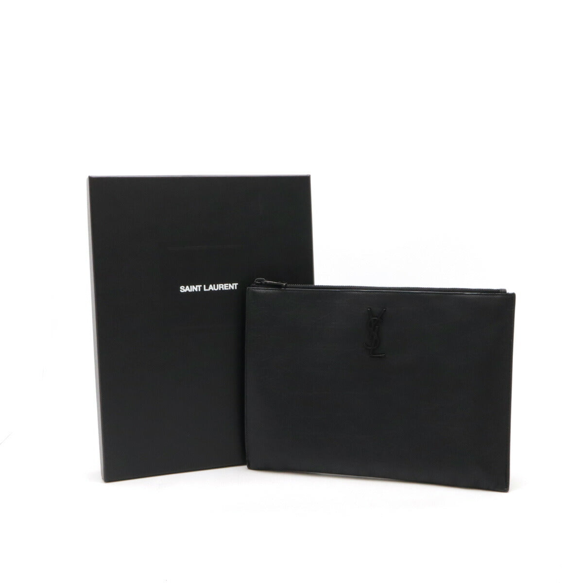 Yves Saint Laurent Leather Monogram Zip Clutch