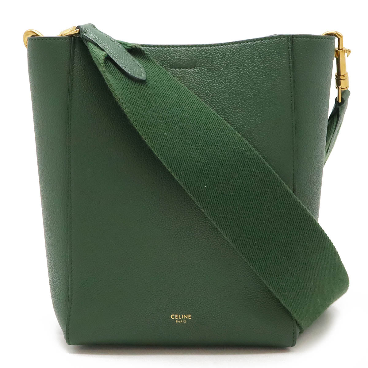 Celine Sangle Bucket Small Leather Shoulder Bag Green