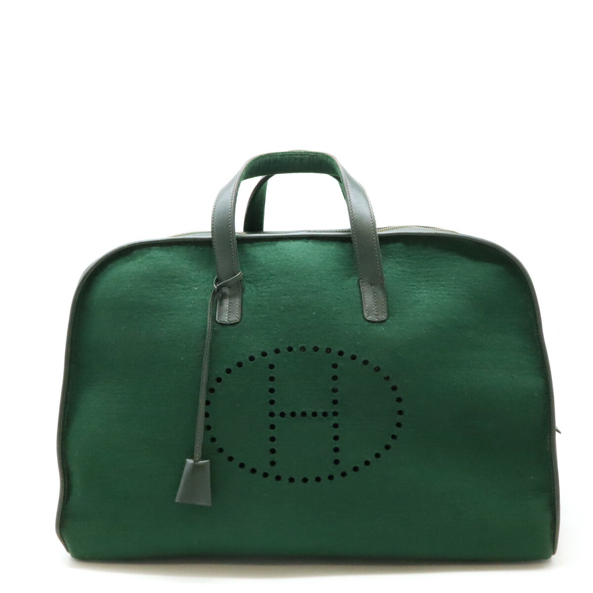 Hermes Felt Leather Boston Travel Bag Dark Green