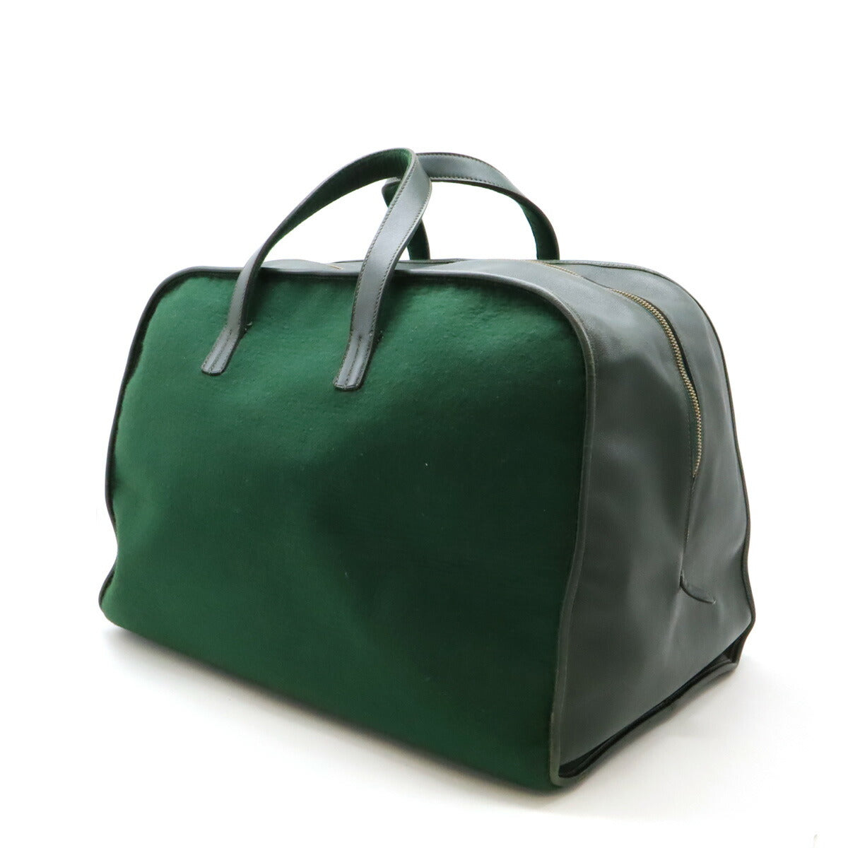 Hermes Felt Leather Boston Travel Bag Dark Green