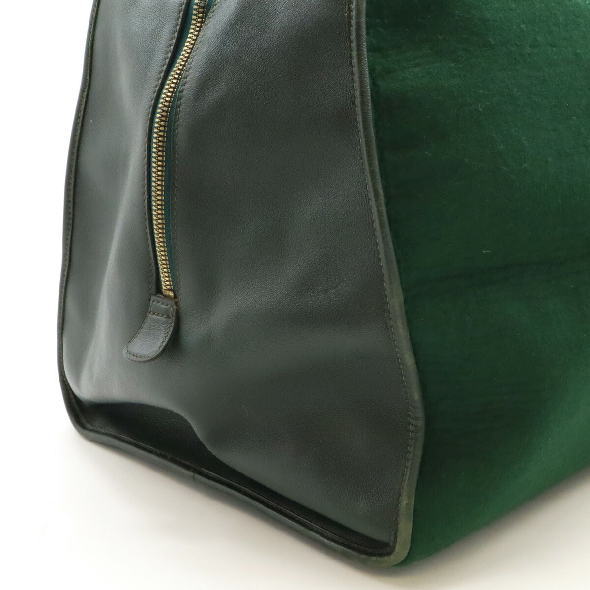 Hermes Felt Leather Boston Travel Bag Dark Green