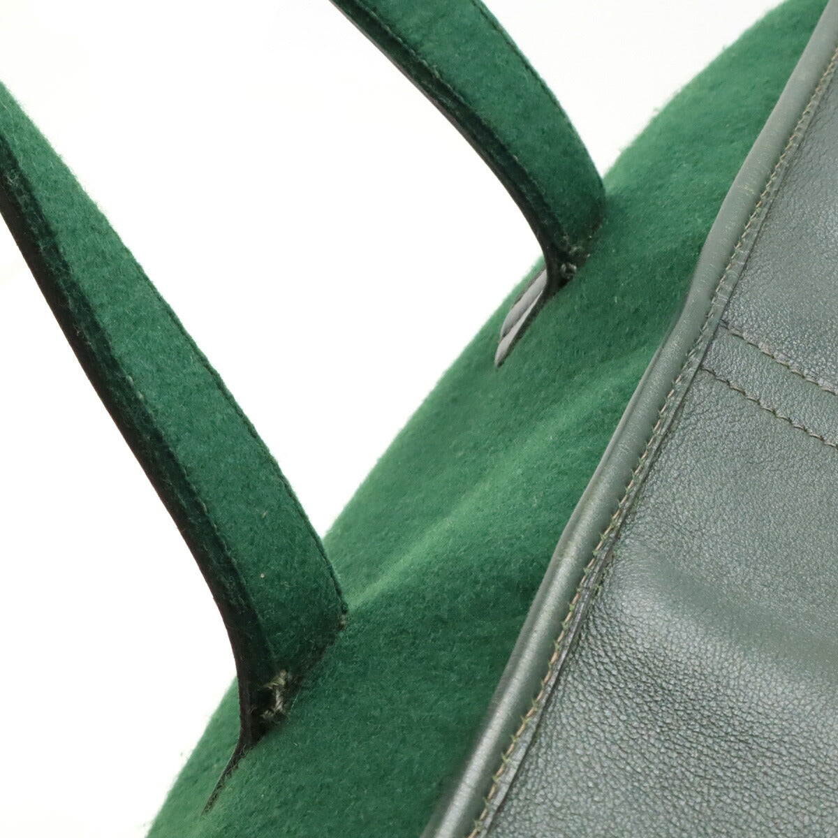 Hermes Felt Leather Boston Travel Bag Dark Green