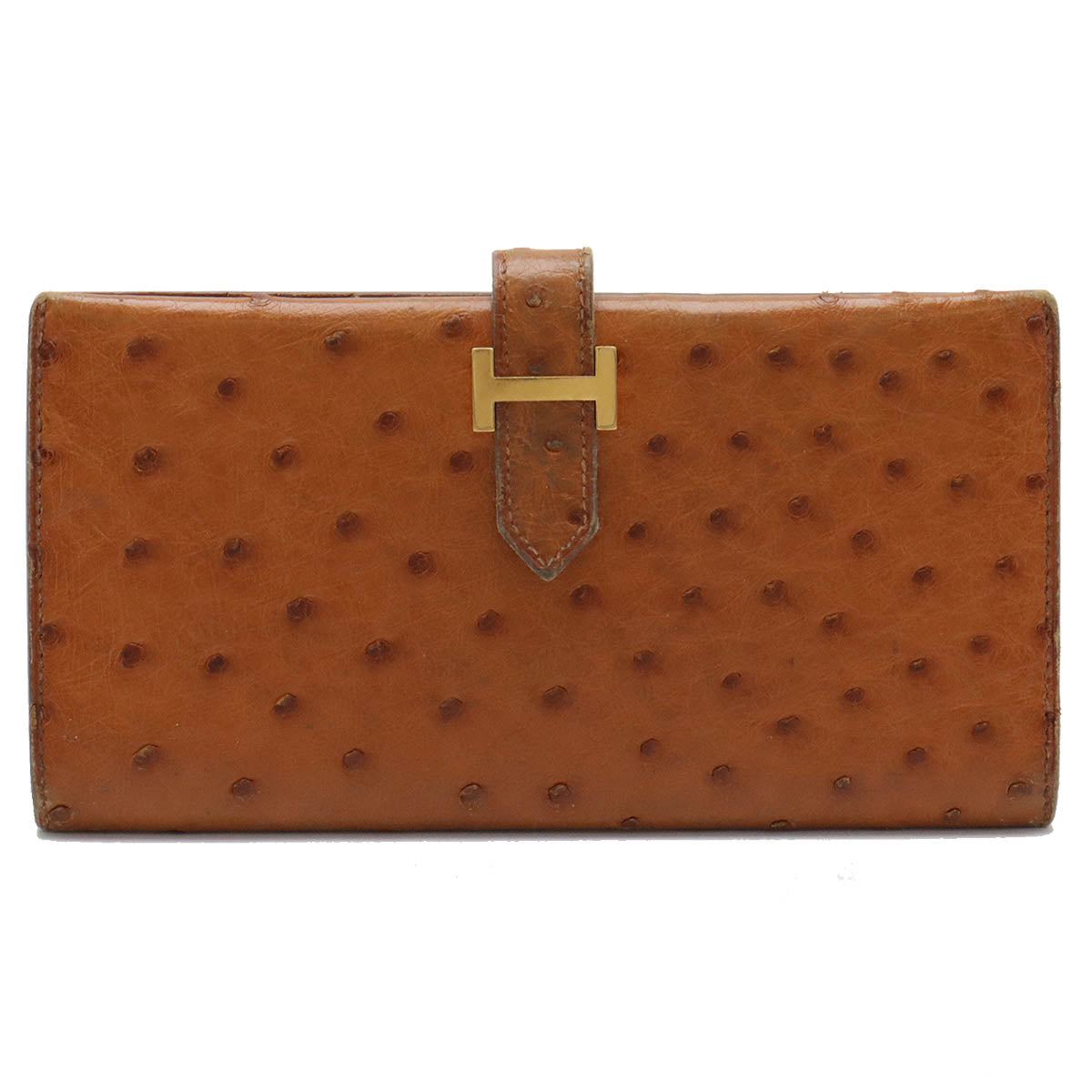 Hermes Ostrich Béarn Long Wallet Gold Hardware Stamp W (1993)