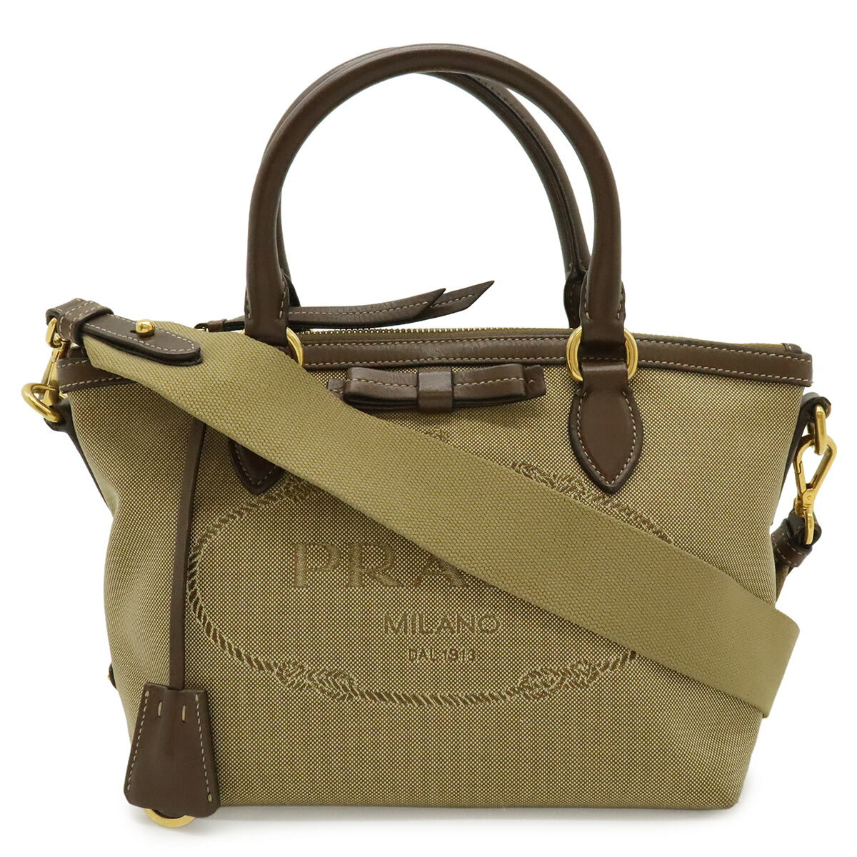 Prada Logo Jacquard Canvas Leather 2way Bag