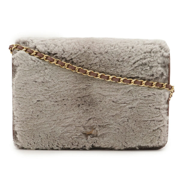 Chanel Rabbit Fur Leather Chain Wallet