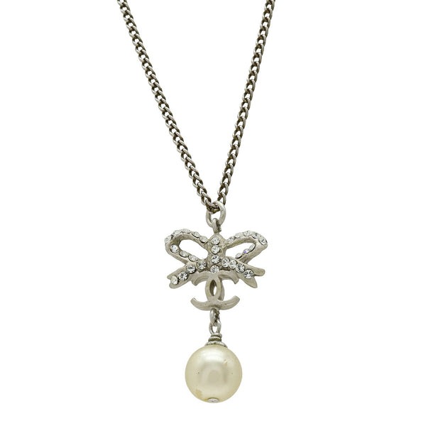 Chanel Coco Mark Ribbon Imitation Pearl Necklace