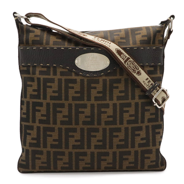 Fendi Selleria Zucca Canvas Leather Shoulder Bag