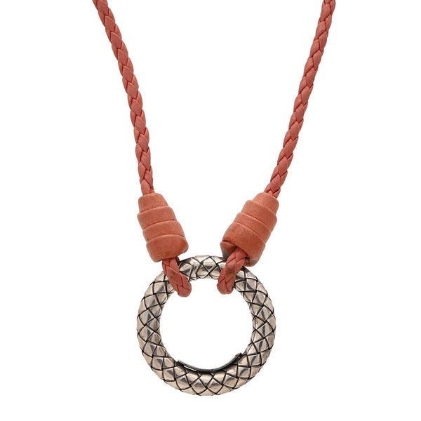 Bottega Veneta Intrecciato Silver Leather Necklace