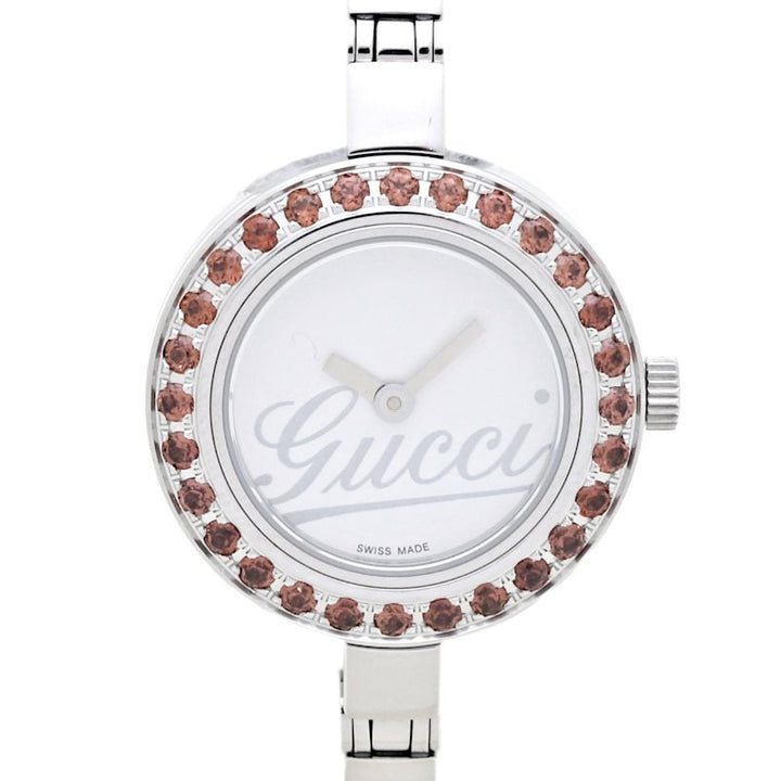 Gucci Stainless Steel Garnet Quartz Bangle Watch