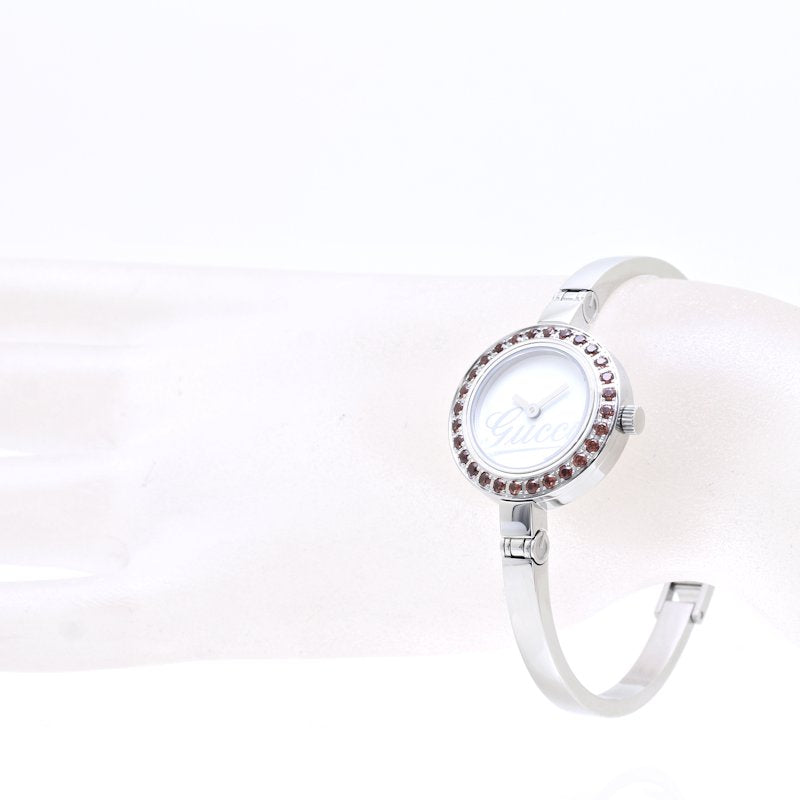 Gucci Stainless Steel Garnet Quartz Bangle Watch