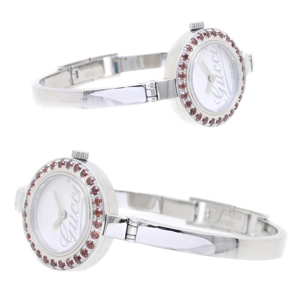 Gucci Stainless Steel Garnet Quartz Bangle Watch