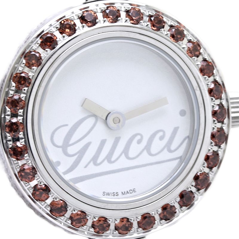 Gucci Stainless Steel Garnet Quartz Bangle Watch