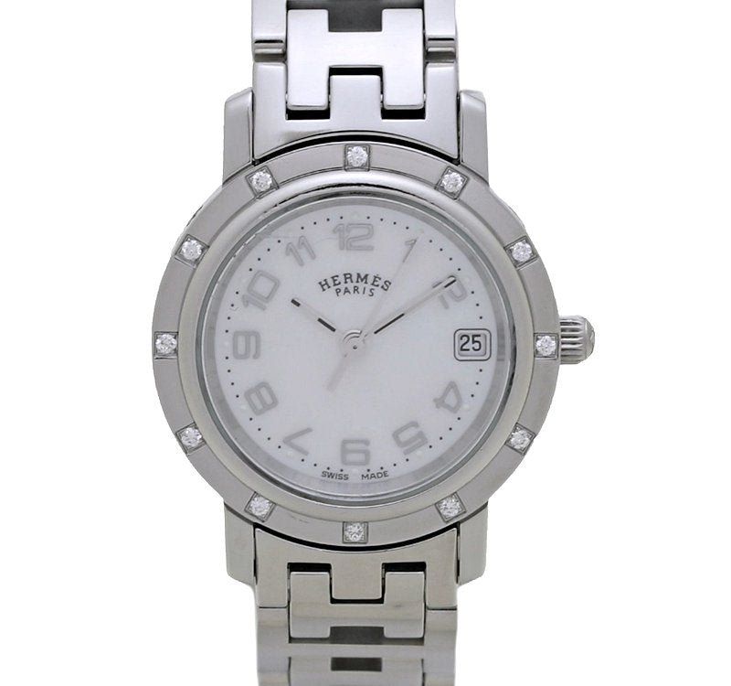 Hermes Clipper Nacre Quartz Watch Stainless Steel