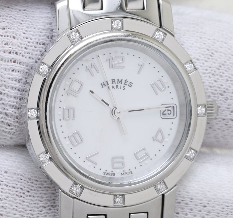 Hermes Clipper Nacre Quartz Watch Stainless Steel