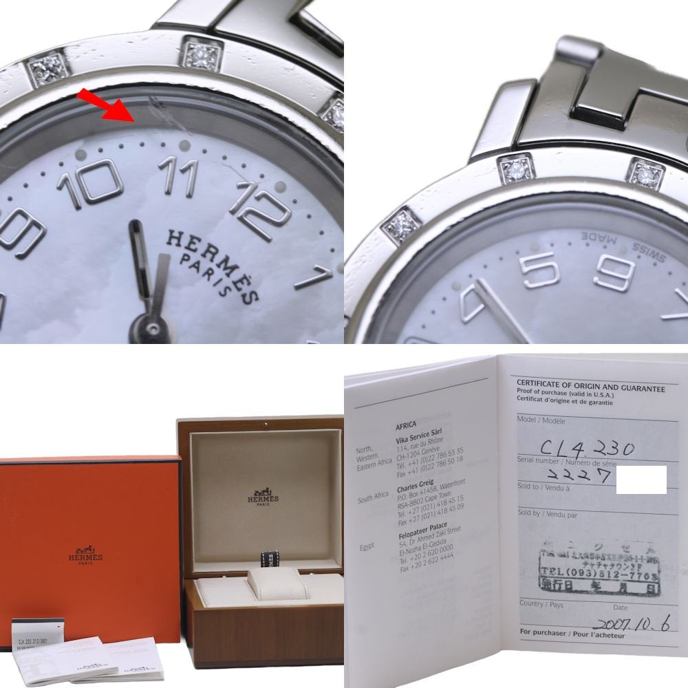 Hermes Clipper Nacre Quartz Watch Stainless Steel