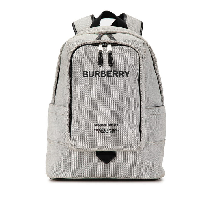 Burberry Canvas Leather Backpack Light Grey Black in Great Condition