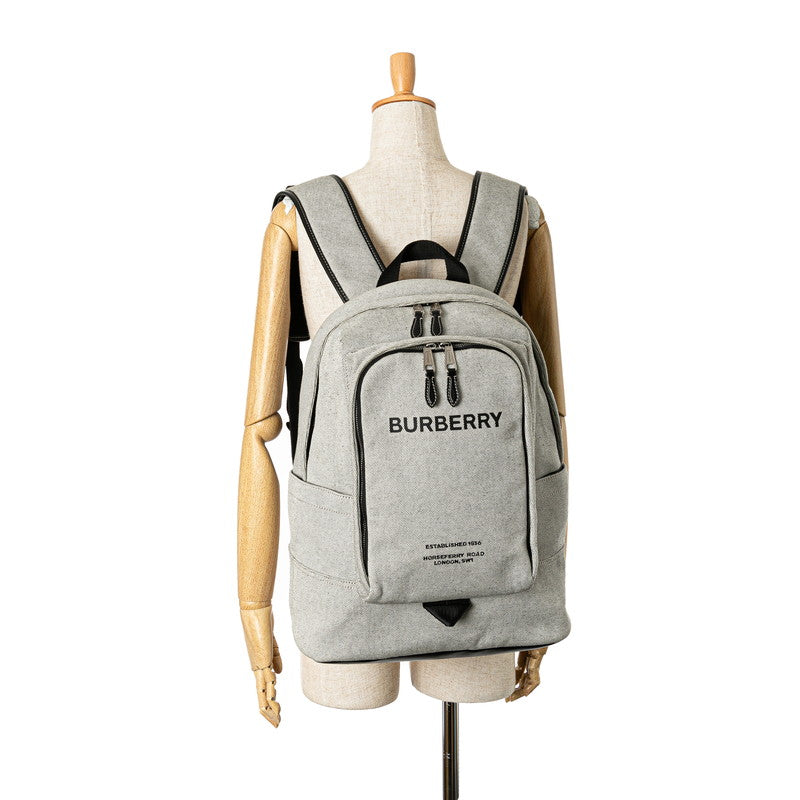 Burberry Canvas Leather Backpack Light Grey Black in Great Condition