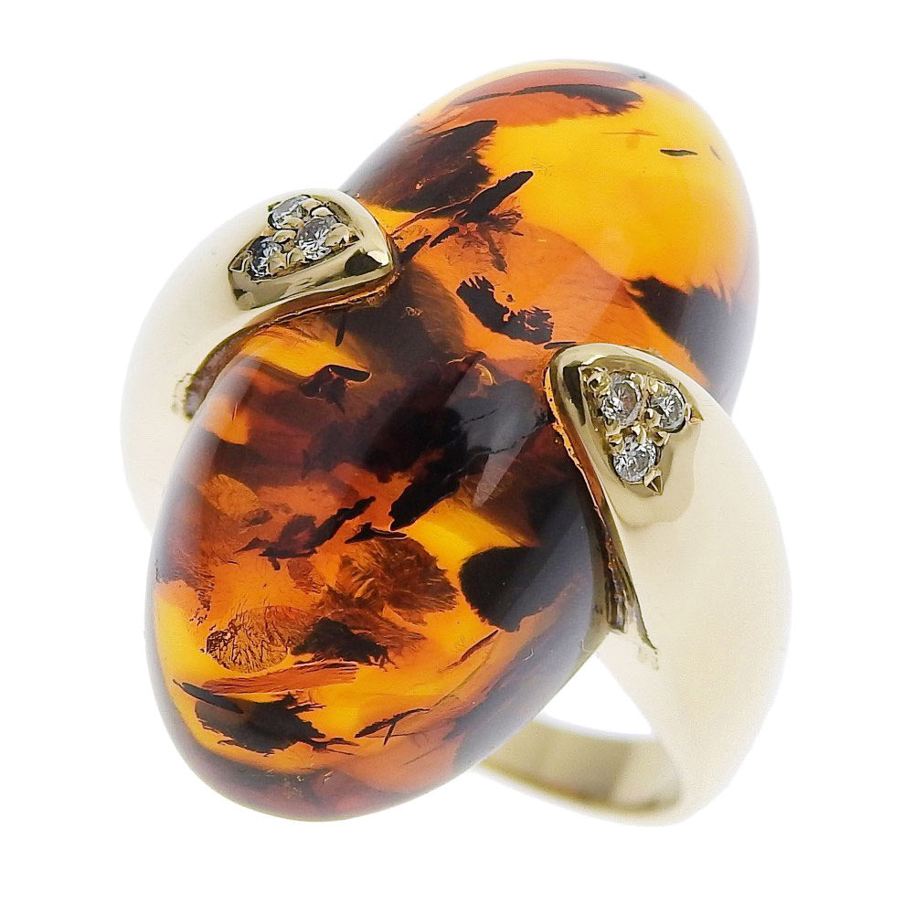 [LuxUness]  K18 White Gold Ring Size 14 with Amber & Diamond 0.06 - SA Grade Pre-Owned for Women Metal Ring in Excellent condition