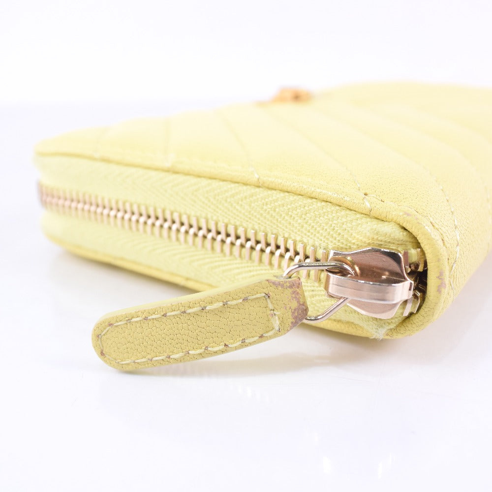 Chanel Leather Round Zip Long Wallet Yellow