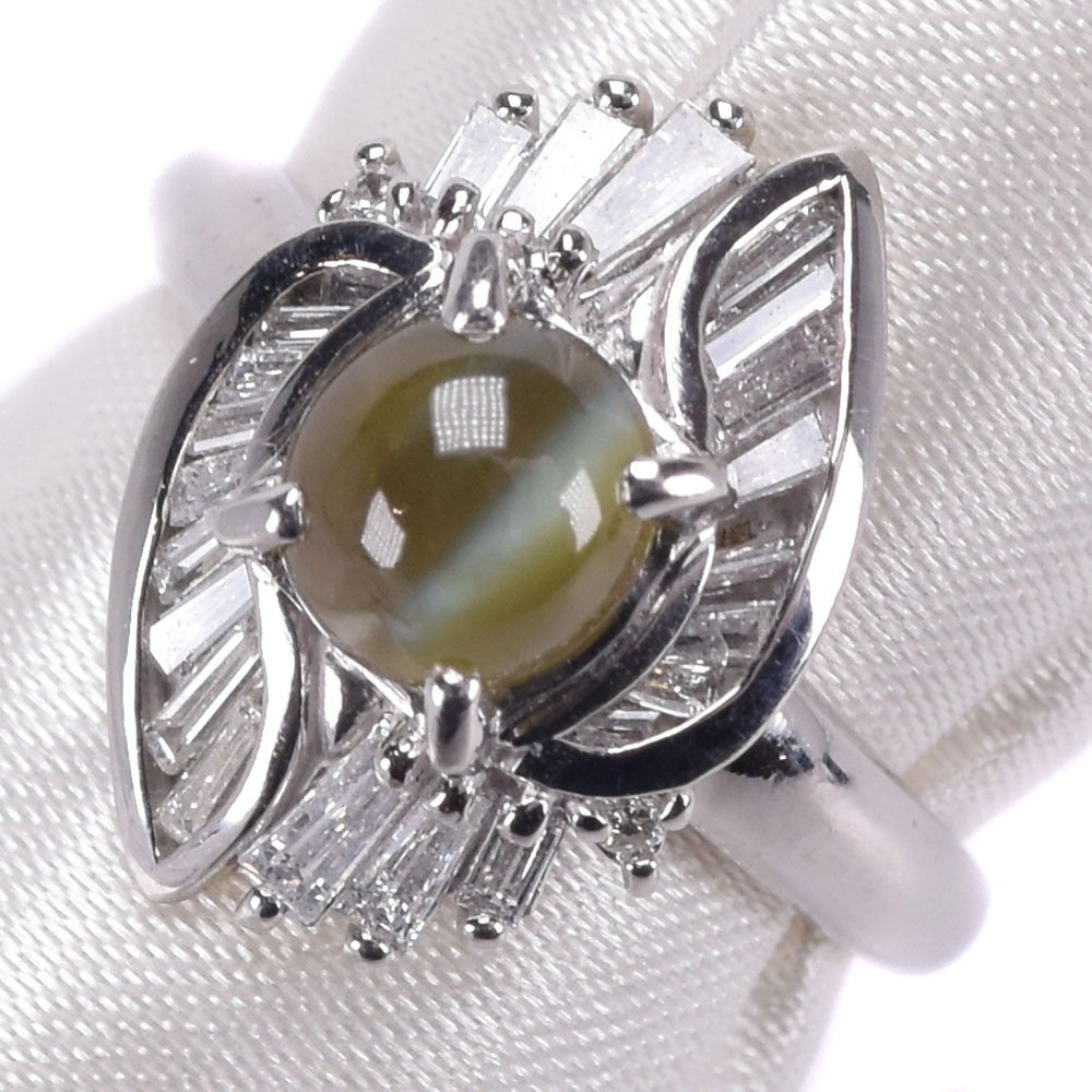 [LuxUness]  Platinum PT900 Chrysoberyl Cat's Eye & Diamond Ring, Size 15 – Chrysoberyl 1.88 Carat, Diamond 0.47 Carat – Ladies SA-grade (used) Metal Ring in Excellent condition