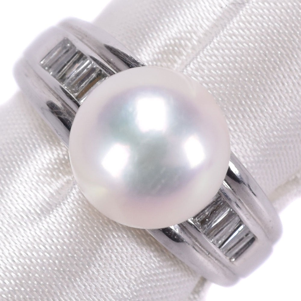 Platinum PT900 Pearl & Diamond Ring with 16.5 Sized Genuine Pearl – Ladies A-grade(used)