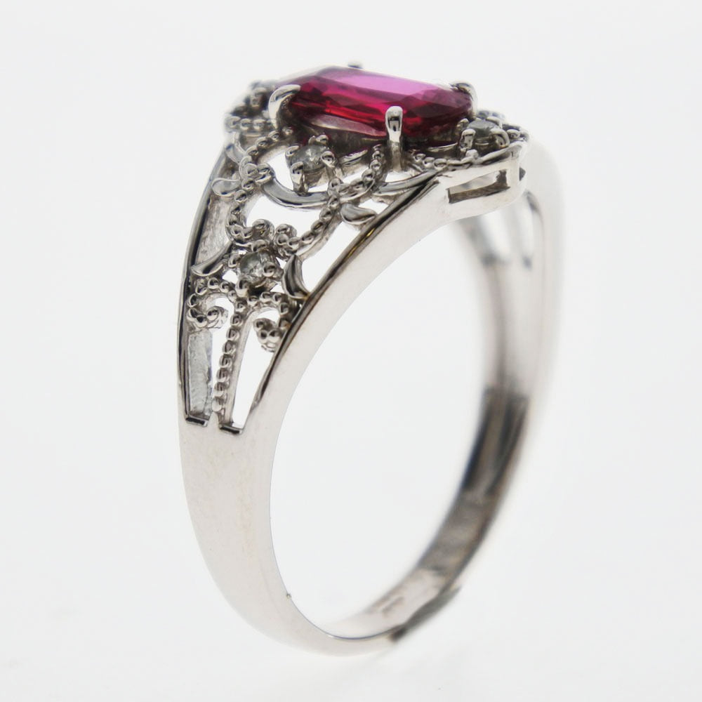 [LuxUness]  K18 White Gold Ring Size 11 with Ruby & Diamond 0.625/0.05 - SA Grade Pre-Owned for Women Metal Ring in Excellent condition