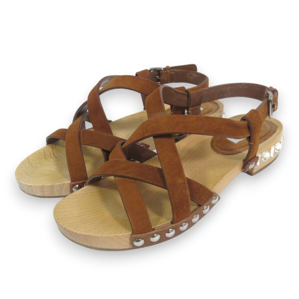 Miu Miu Bijou Studs Suede Wooden Sandals