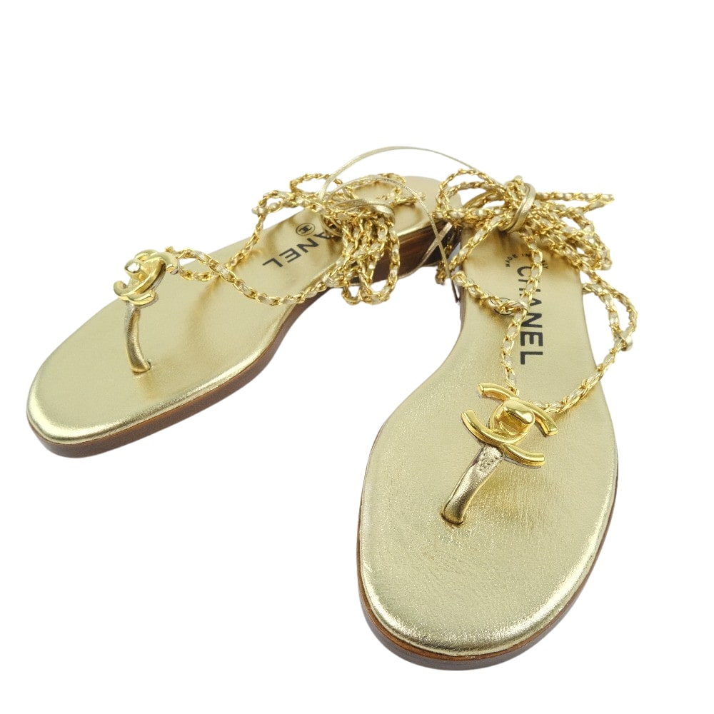 Chanel Chain Sandals Calf Gold Women