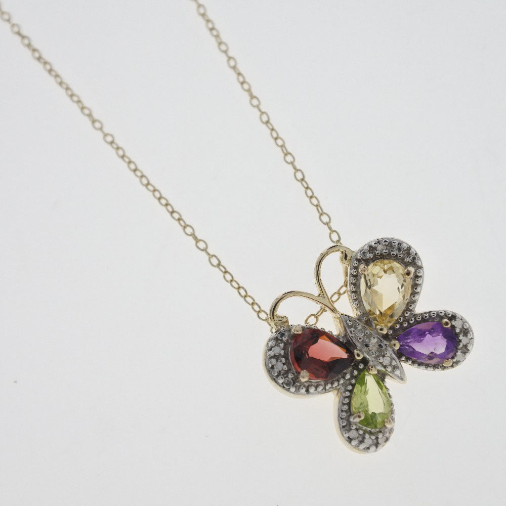 Butterfly Motif Necklace Silver 925 Rhinestone