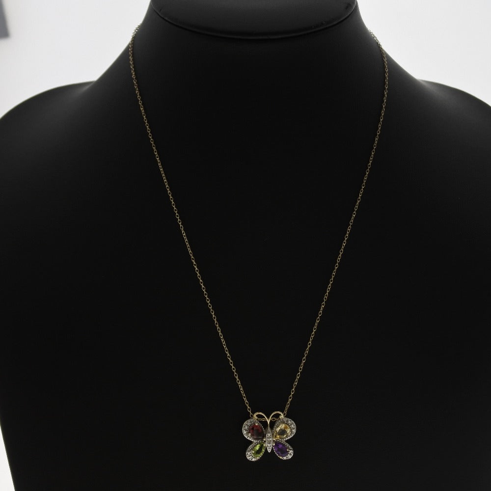 Butterfly Motif Necklace Silver 925 Rhinestone