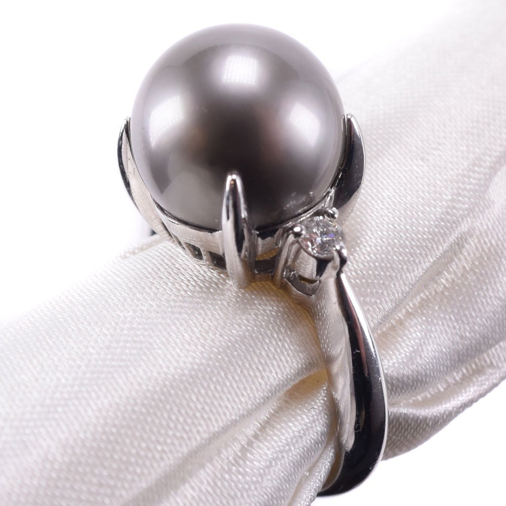 [LuxUness]  Platinum PT900 Black Pearl & Diamond Ring, Size 11.5 – Diamond 11.5mm – Ladies A-grade (used) Natural Material Ring in Excellent condition