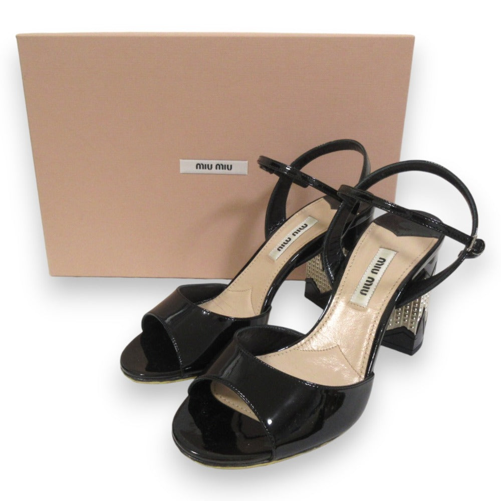 Miu Miu Crystal Chunky Heel Strap Sandals