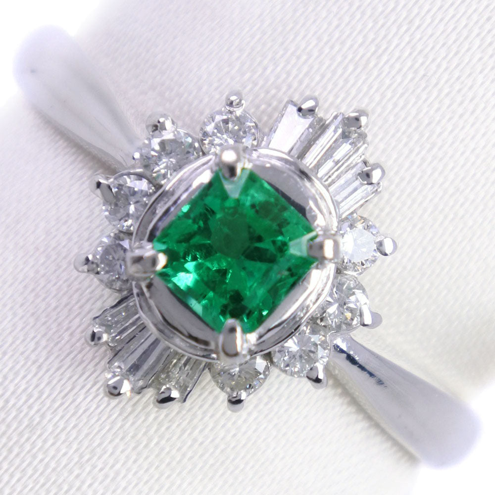 "Men's Emerald Ring in Pt900 Platinum with Diamond, Size 15, Pre-Owned in A-Rank Condition"