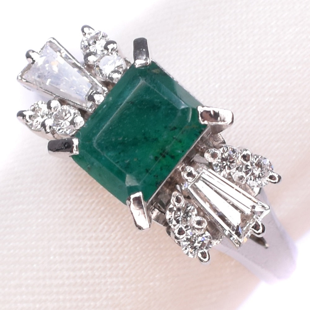 Emerald and Diamond Ladies' Ring, Ring Size 16.5, Set in Pt900 Platinum (Pre-owned, SA Grade)