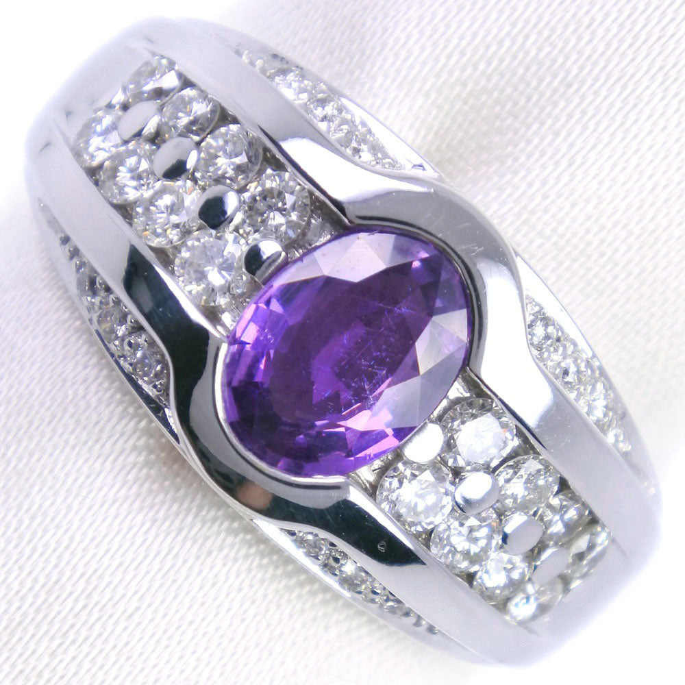"Amethyst Ring, 1.11 Carat with Diamond, in K18 White Gold, Size 10, Women's Pre-Owned in A-Rank Condition"