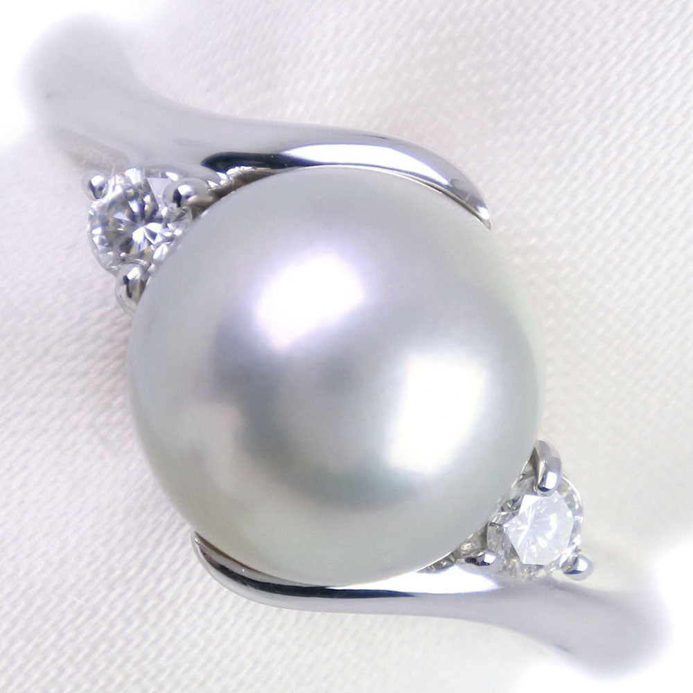 "Pearl Ring, 9mm Pearl with Diamond in Pt900 Platinum, Size 12, Women's Pre-Owned in A-Rank Condition"