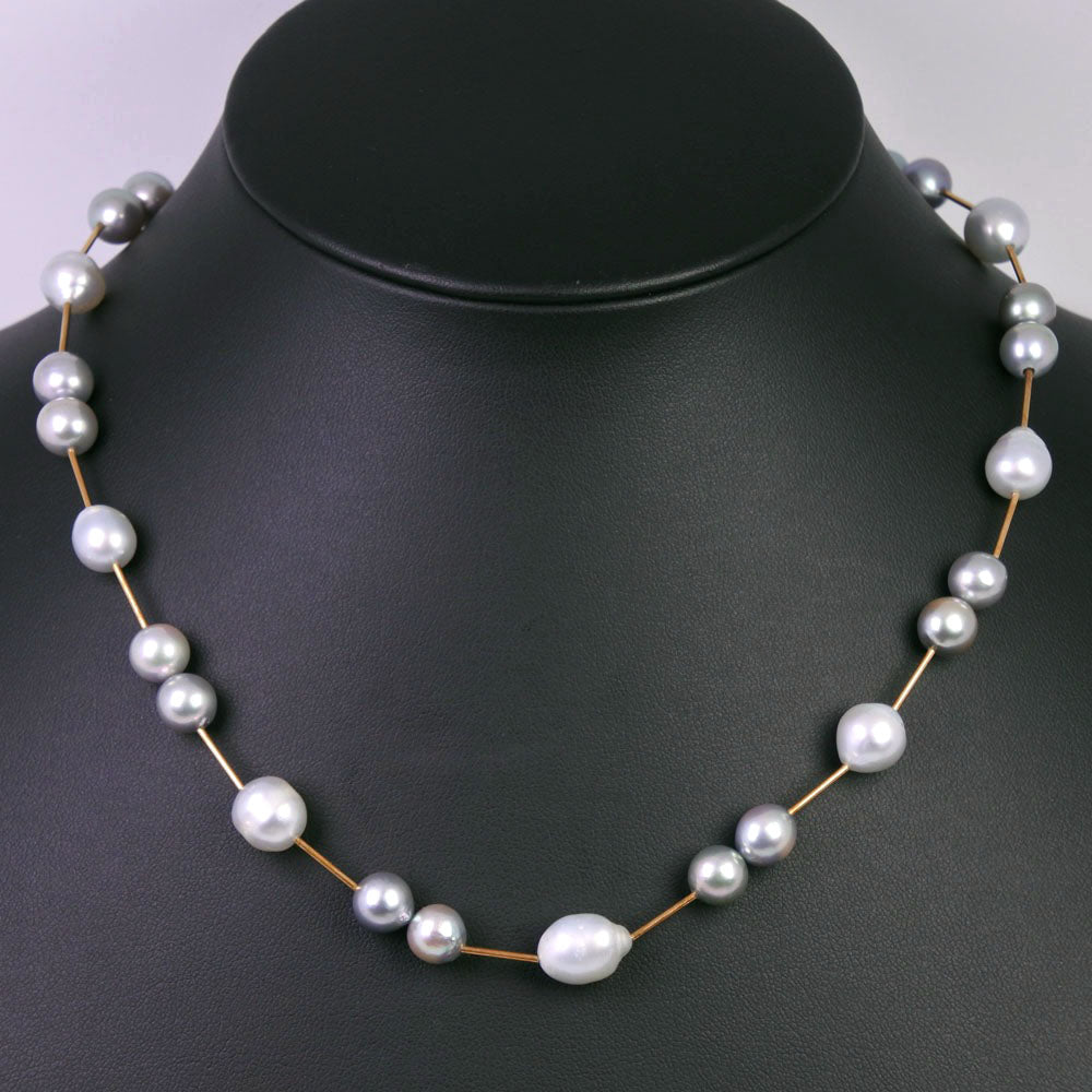 Silver Pearl Necklace 7.5-9.0mm