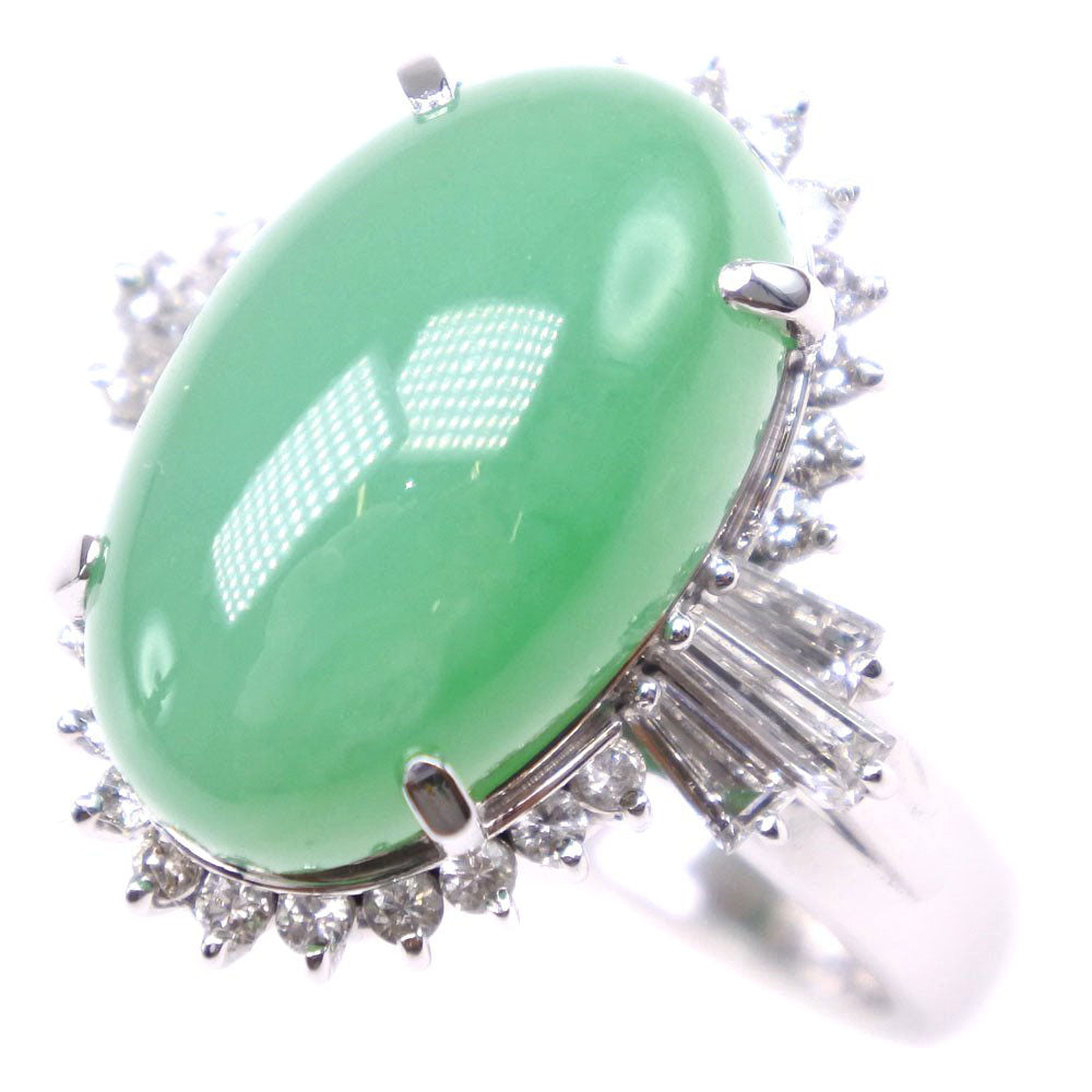 [LuxUness]  Platinum PT900 Jade & Diamond Ring, Size 11.5 – Jade 0.33 Carat, Diamond 0.26 Carat – Ladies SA-grade (used) Metal Ring in Excellent condition