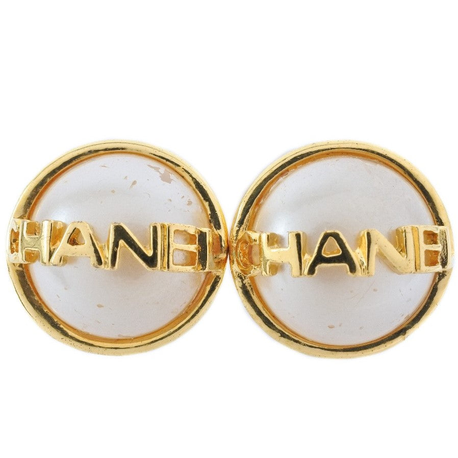 Chanel Gold Plated Faux Pearl Earrings