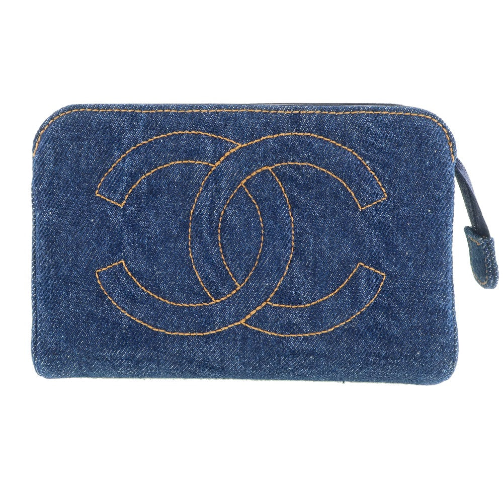 Chanel CC Denim Cosmetic Pouch Denim Vanity Bag in Good Condition