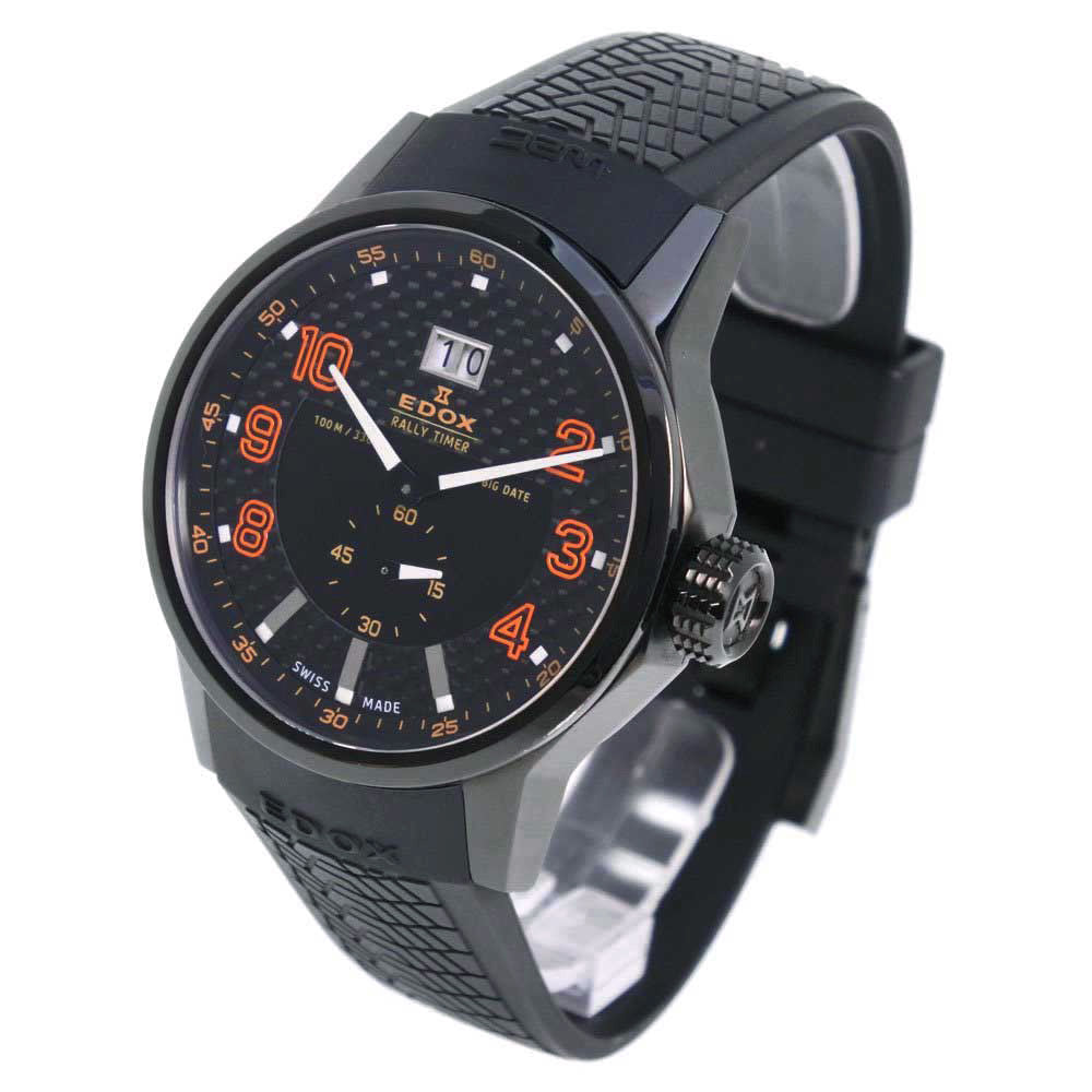 Edox Rally Timer Men's Wristwatch, Stainless Steel & Rubber, Quartz, Orange, Black Dial - Pre-loved, Grade A 64008-37N-NOR