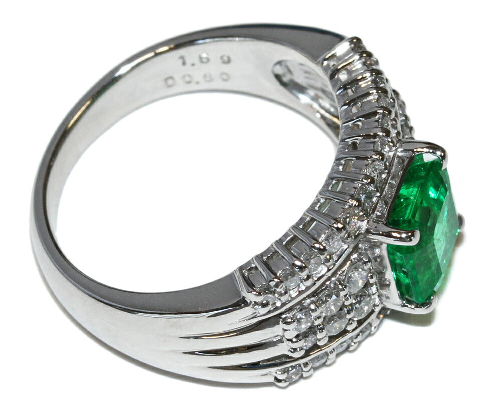 Pt900 Emerald Diamond Ring 1.59ct/0.60ct