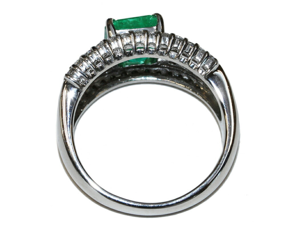 Pt900 Emerald Diamond Ring 1.59ct/0.60ct