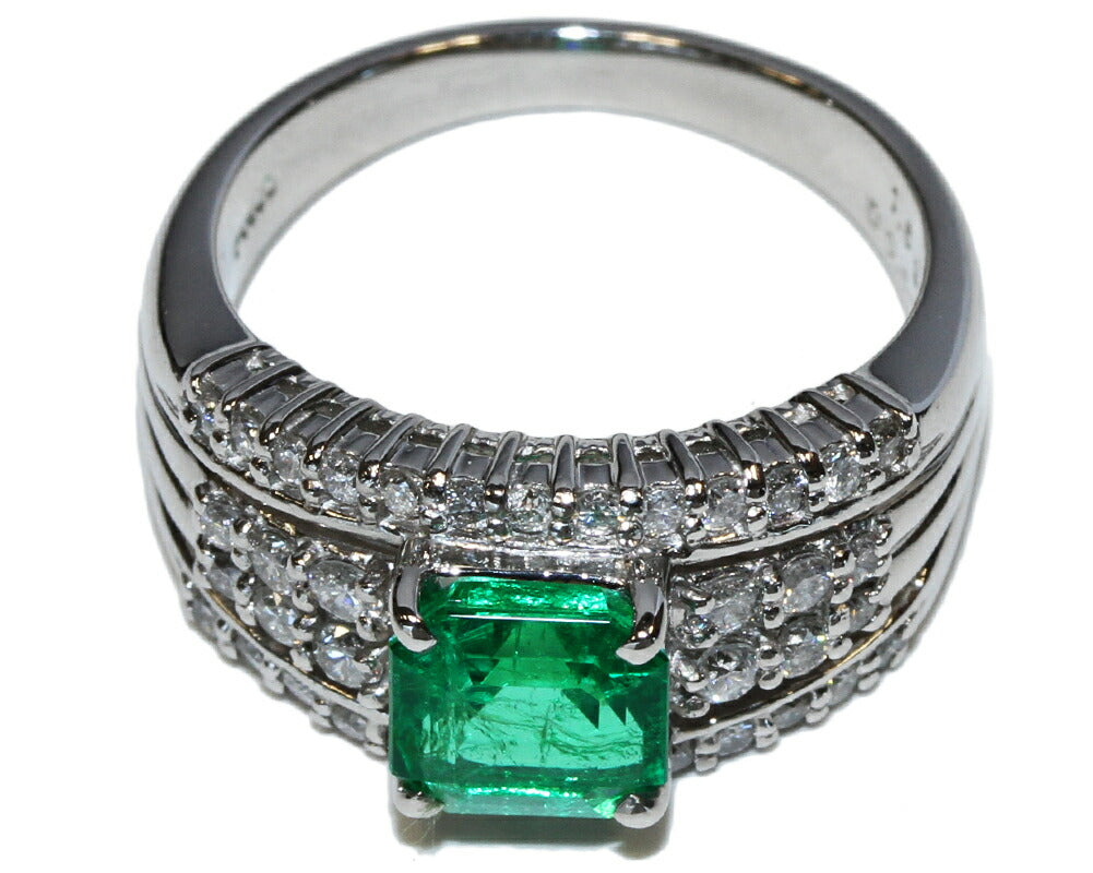 Pt900 Emerald Diamond Ring 1.59ct/0.60ct