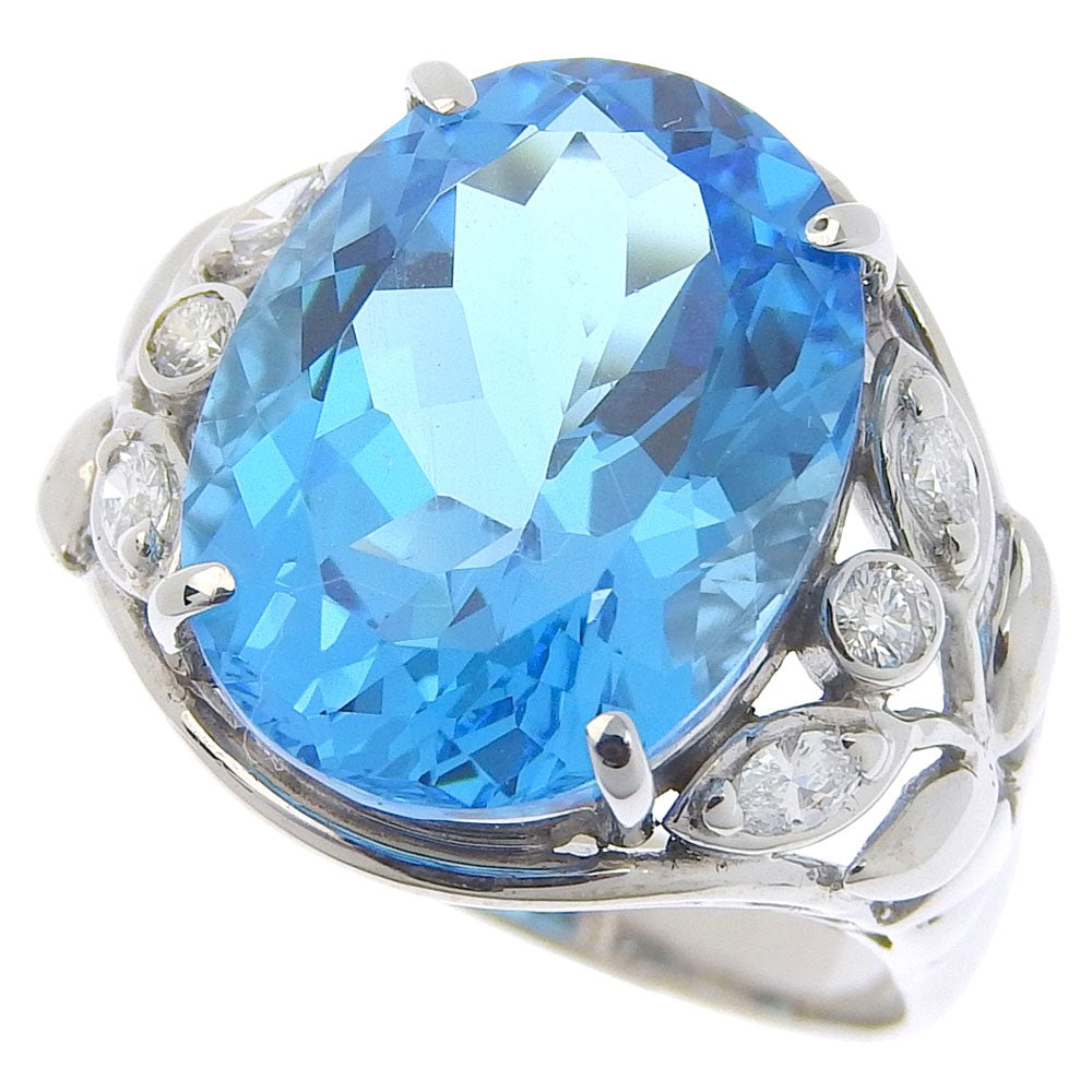 [LuxUness]  Women's Ring/Size 14.5 in K18 White Gold with Blue Topaz and Diamond 12.36/0.25, Superior Pre-owned Condition Metal Ring in Excellent condition