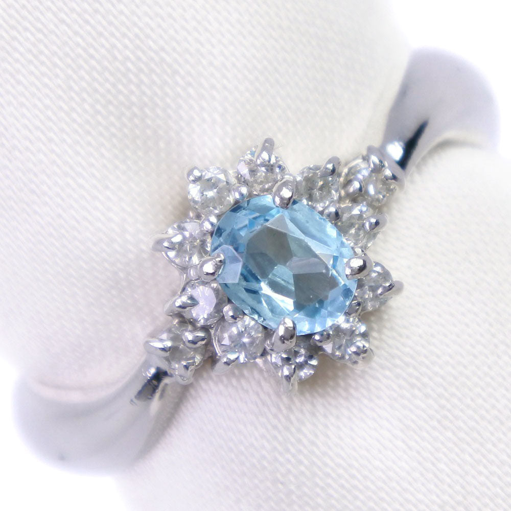 Pt900 Platinum Aquamarine Diamond Ring